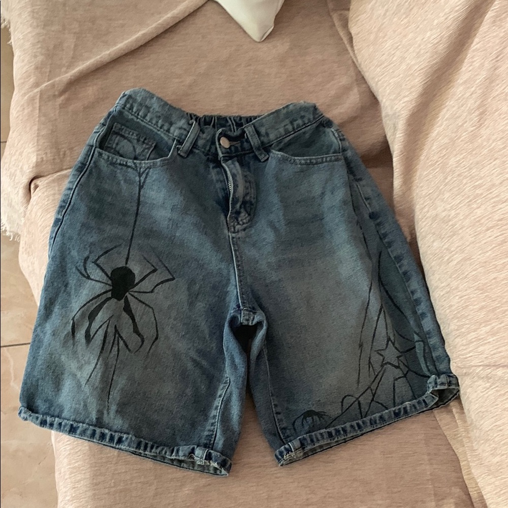 Spider Web Denim Shorts